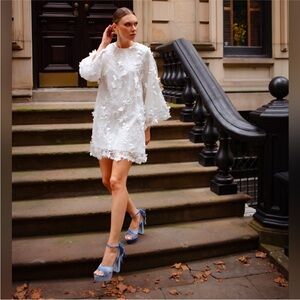 White Floral Appliqué Mini Dress